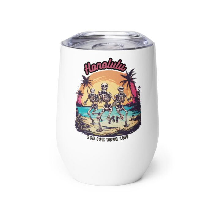 Honolulu Marathon "run for your life" wine tumbler